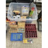 A LARGE ASSORTMENT OF TOOLS TO INCLUDE ROUTER BITS AND SPRING KITS ETC