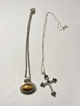 TWO SILVER NECKLACES WITH PENDANTS