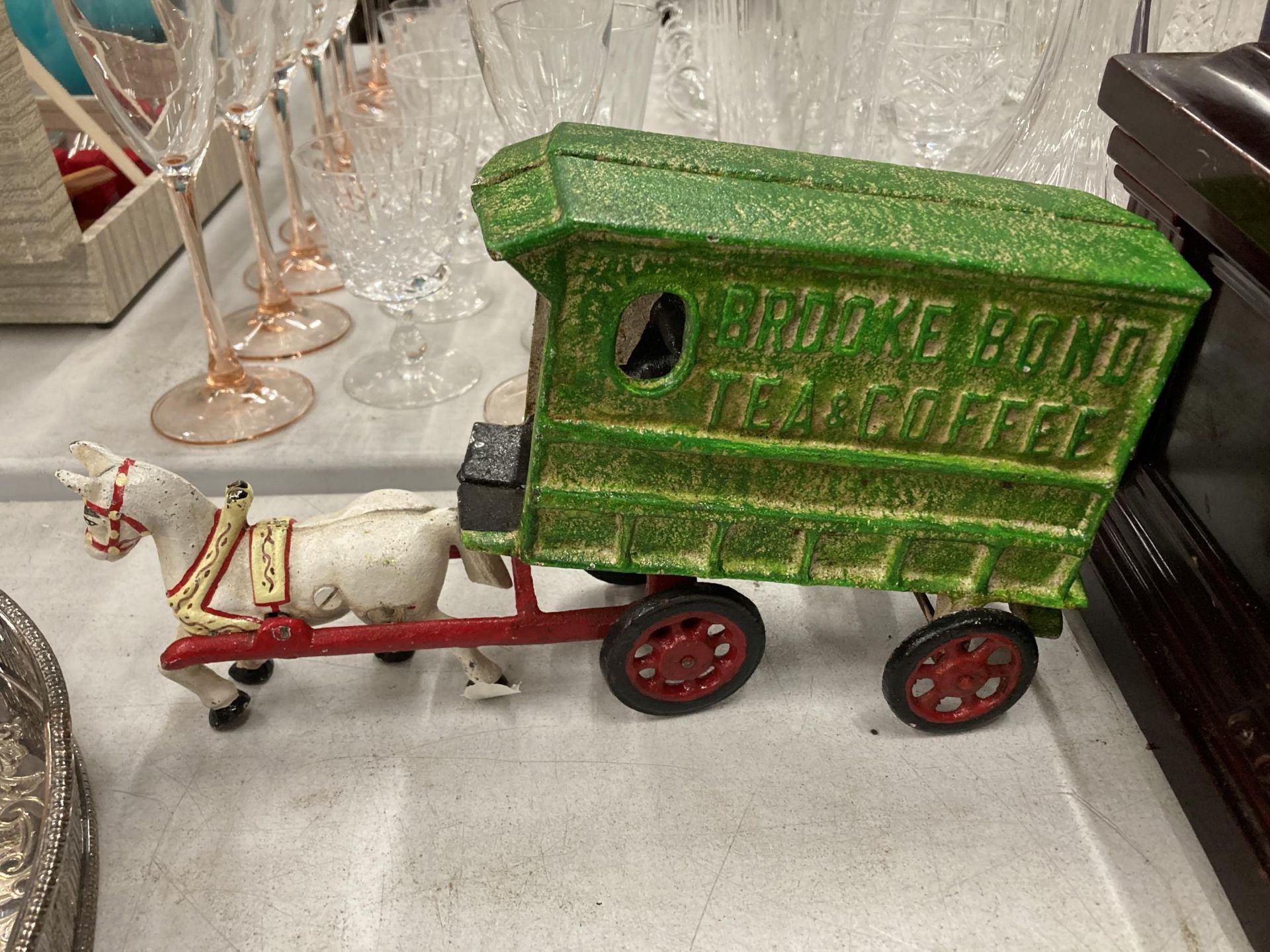 A CAST BROOKE BOND TEA HORSE DRAWN WAGON MODEL