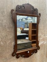 A 19TH CENTURY STYLE MAHOGANY FRAMED WALL MIRROR, 29 X 17"