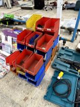 A LARGE ASSORTMENT OF PLASTIC STORAGE LIN BINS