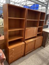 A RETRO TEAK LOUNGE UNIT, 48" WIDE AND A SMALLER UNIT 24" WIDE