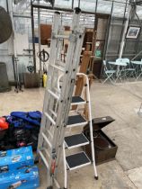 A FOUR RUNG STEP LADDER AND A MULTIFUNCTIONAL FOLDING LADDER