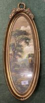 A GILT FRAMED OIL ON CANVAS PAINTING OF A RIVER SCENE