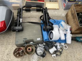 AN ASSORTMENT OF ITEMS TO INCLUDE DRILL CORERS AND PLUMBING FITTINGS ETC