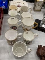 A COLLECTION OF ROYAL COMMEMORATIVE MUGS AND CUPS PLUS A PLATE