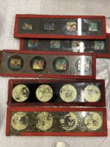 FIVE VICTORIAN LANTERN SLIDES TO INCLUDE THE THREE PIGS AND THE BIG BAD WOLF