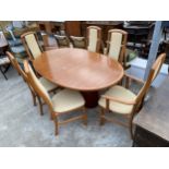 A SKOVBY KIRSEBAER EXTENDING DINING TABLE, 64 X 42", (TWO LEAVES 31.5" EACH), AND SIX CHAIRS, TWO