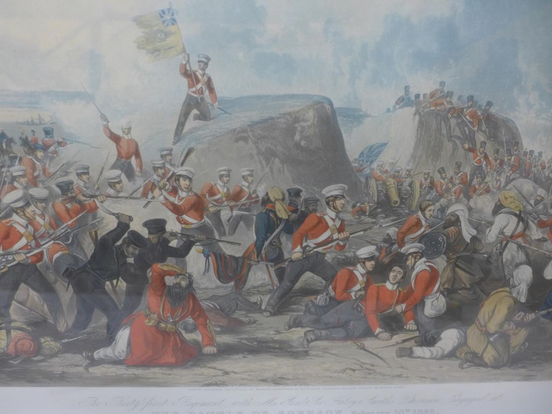 A MID 19TH CENTURY COLOURED ENGRAVING OF THE BATTLE OF SOBRAON 1846, PUBLISHED BY RUDOLPH - Image 2 of 5