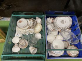 TWO BOXES OF ASSORTED CERAMICS AND CHINA, CUT GLASS ITEMS ETC