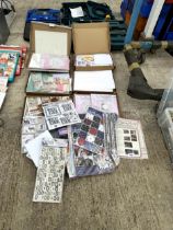 A LARGE ASSORTMENT OF CRAFTING ITEMS TO INCLUDE STICKERS, CARDS AND STENCILS ETC