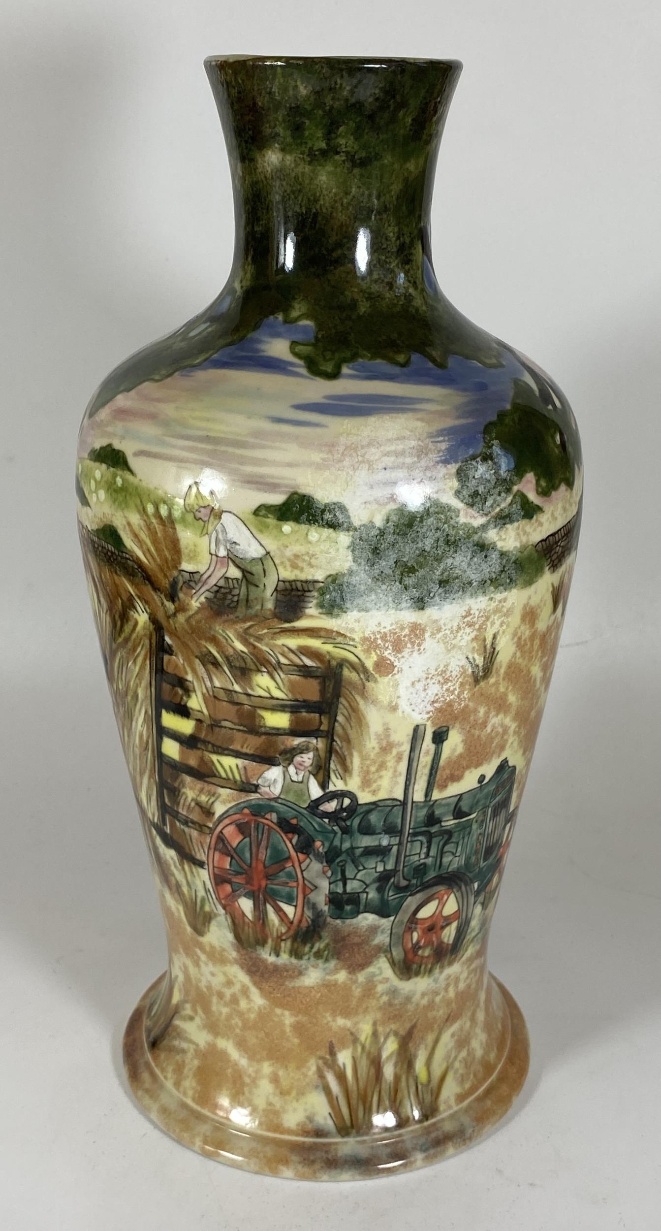 A COBRIDGE STONEWARE LIMITED EDITION FARMING SCENE VASE DESIGNED BY ANJI DAVENPORT, NO. 73/150,