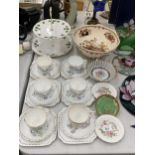 A QUANTITY OF VINTAGE CHINA CUPS AND SAUCERS WITH THE IMAGE OF A LADY IN A GARDEN, A COLCLOUGH