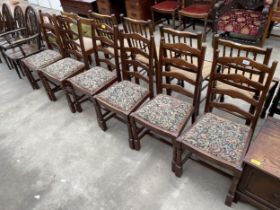 A SET OF SIX MODERN LADDERBACK DINING CHAIRS ON TURNED FRONT LEGS