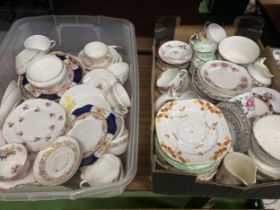 TWO BOXES OF ASSORTED CHINA DINNER WARES, AYNSLEY CUPS ETC