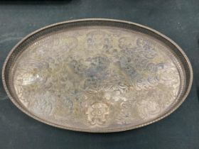 AN OVAL SILVER PLATED VINERS GALLERIED TRAY