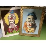 TWO OIL PAINTINGS OF CLOWNS TO INCLUDE A SIGNED GILT FRAME EXAMPLE