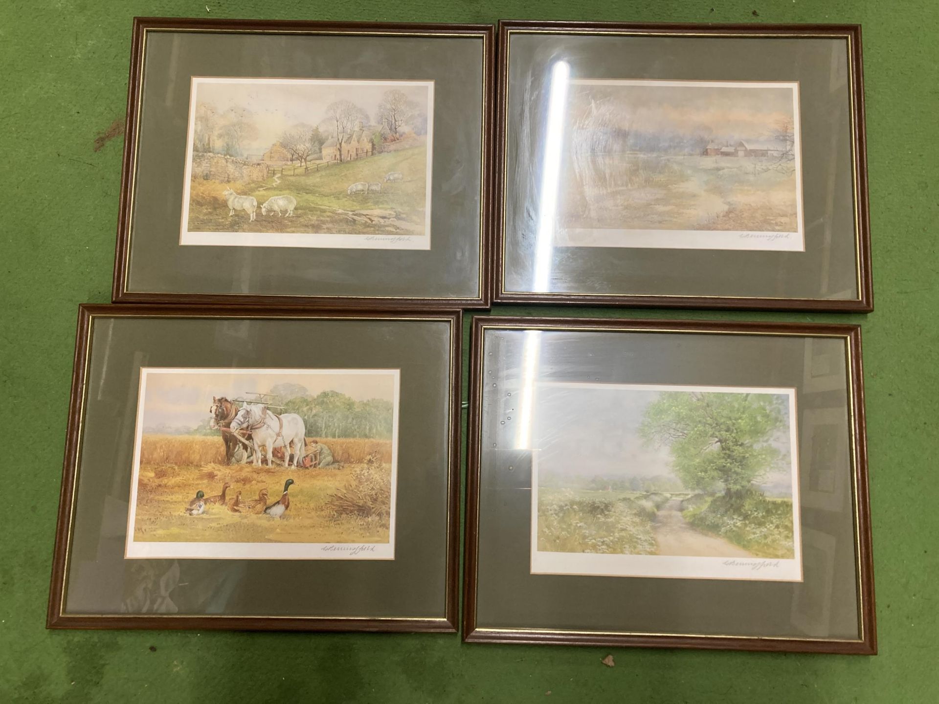 A SET OF FOUR FRAMED COUNTRYSIDE PENCIL SIGNED PRINTS