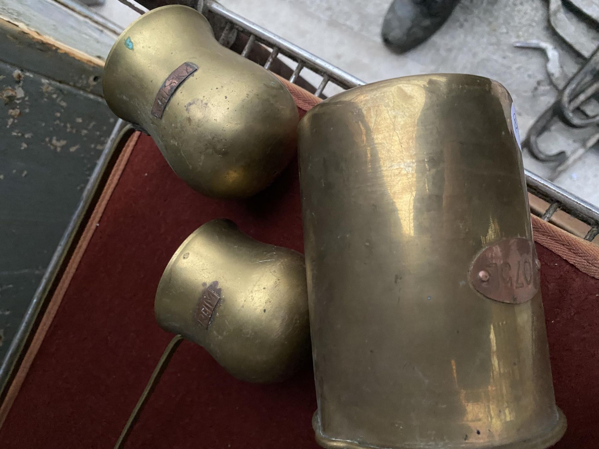 THREE VINTAGE BRASS SPIRIT MEASURING CUPS - Image 3 of 3