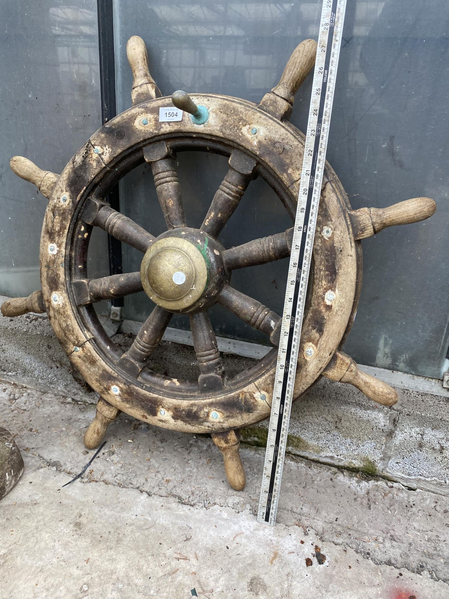 A VINTAGE WOODEN SHIPS WHEEL (D:77CM) - Image 2 of 3