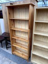 A MODERN PINE OPEN BOOKSHELVES, 28" WIDE