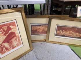 THREE PENCIL SIGNED, LIMITED EDITION, TREVOR NEAL NUDE STUDY PRINTS, IN GILT FRAMES WITH