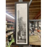 A FRAMED PRINT OF COMPLETED STATUE OF LIBERTY WITH ARCHITECT FREDERIC BARTHOLDI