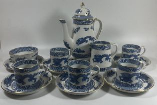 AN ART DECO 1920S BOOTHS BLUE AND WHITE DRAGON PATTERN TEA SET, TEAPOT HEIGHT 19 CM