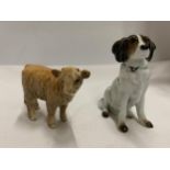 TWO ITEMS - A BESWICK HIGHLAND CALF AND A CONTINENTAL VOLKSTEDT DOG