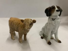 TWO ITEMS - A BESWICK HIGHLAND CALF AND A CONTINENTAL VOLKSTEDT DOG
