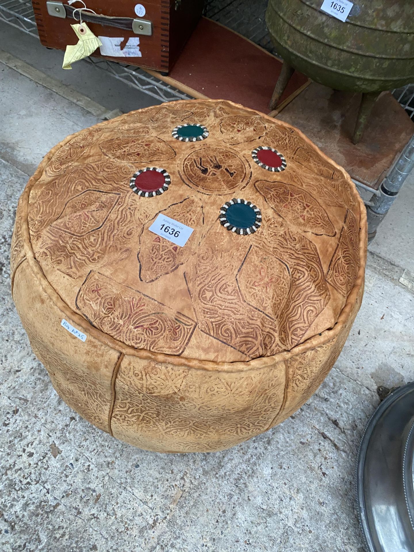 AN EGYPTIAN STYLE LEATHER POUFFE - Image 2 of 4