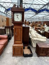 AN OAK AND CROSSBANDED THIRTY-HOUR LONGCASE CLOCK WITH SQUARE ENAMEL DIAL, SPURRIER, TEWSBURY