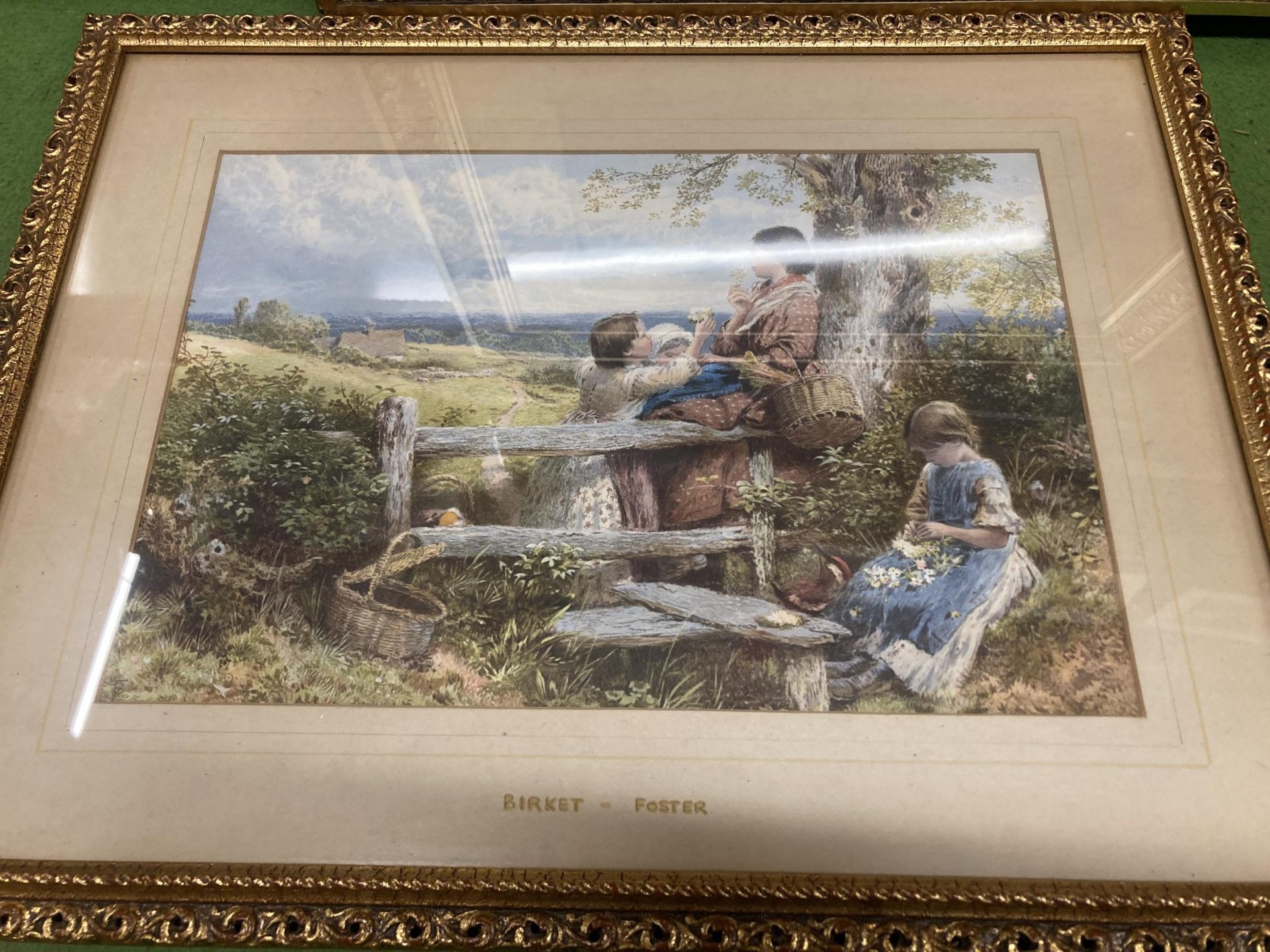 THREE VINTAGE PRINTS TO INCLUDE ORNATE GILT FRAMED COUNTRYSIDE BIRKET FOSTER SCENE EXAMPLE ETC - Image 2 of 4