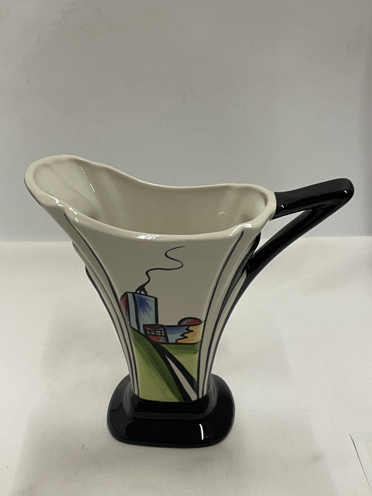 A LORNA BAILEY HAND PAINTED AND SIGNED DECO HOUSE JUG