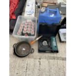 AN ASSORTMENT OF ITEMS TO INCLUDE A CAMPING GAS STOVE AND PANS ETC