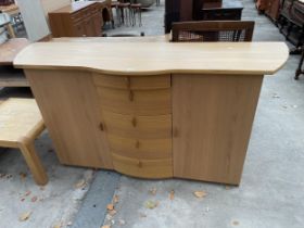 A RETRO HAMMEL MOBELFABRIK (DENMARK) SYSTEM 51 RONDO BOWFRONTED SIDEBOARD, 70" WIDE ENCLOSING FIVE