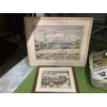 A LOWRY STYLE TAPESTRY FRAMED PICTURE AND FURTHER PRINT