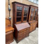 A 19TH CENTURY MAHOGANY BUREAU BOOKCASE WITH FITTED INTERIOR, 42" WIDE