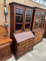 A 19TH CENTURY MAHOGANY BUREAU BOOKCASE WITH FITTED INTERIOR, 42" WIDE