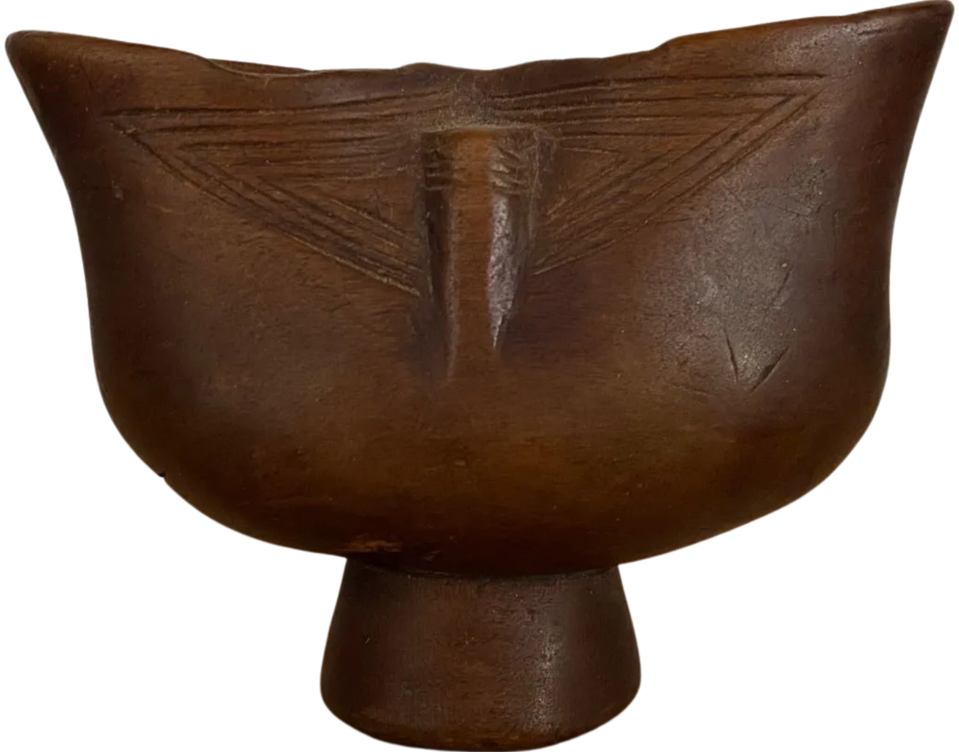 AN ANTIQUE AFRICAN TRIBAL ART SUKU KOPA PALM DOUBLE WINE CUP, DR CONGO, HEIGHT 8 CM