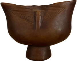 AN ANTIQUE AFRICAN TRIBAL ART SUKU KOPA PALM DOUBLE WINE CUP, DR CONGO, HEIGHT 8 CM