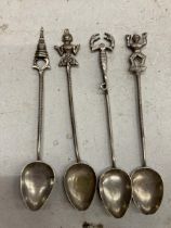 FOUR ASIAN LOW GRADE SILVER SPOONS