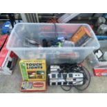 A LARGE ASSORTMENT OF ITEMS TO INCLUDE EXTENSION LEADS AND LIGHTS ETC