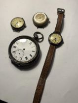 FOUR VARIOUS WATCHES FOR SPARES OR REPAIR TO INCLUDE A SILVER POCKET WATCH