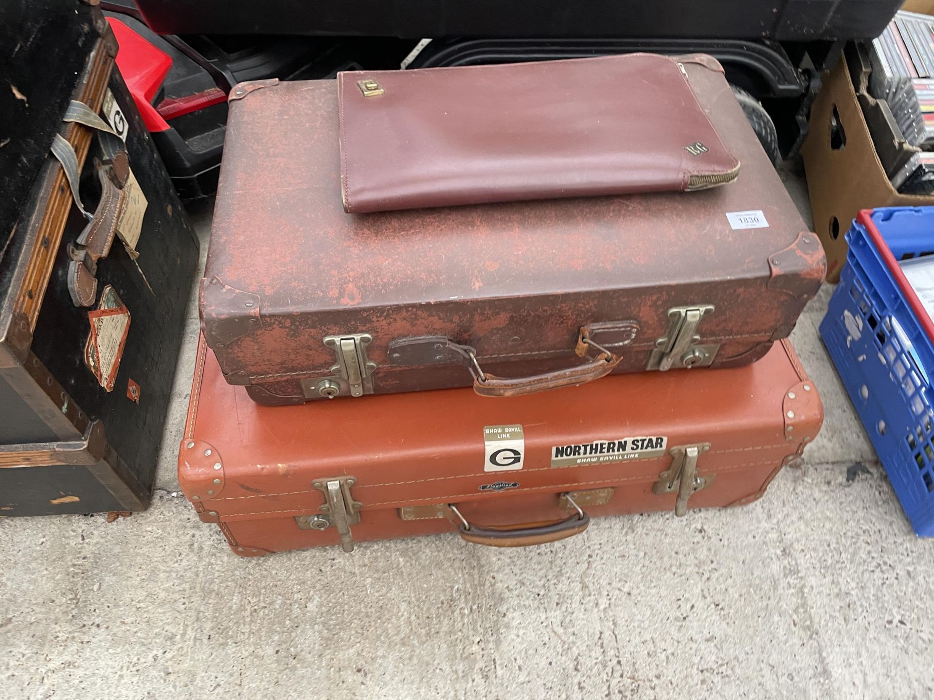 TWO VINTAGE TRAVEL CASES AND A LEATHER FOLDER