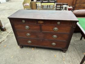 A 19TH CENTURY MAHOGANY AND INLAID CHEST OF TWO SHORT AND TWO LONG GRADUATED DRAWERS WITH TWO FRIEZE