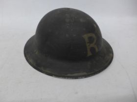 A RARE WORLD WAR II BRITISH HOME GUARD RESCUE METAL HELMET, COMPLETE WITH LINER
