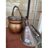 A HANDMADE HAMMERED COPPER BUCKET AND A VINTAGE COPPER OIL CAN