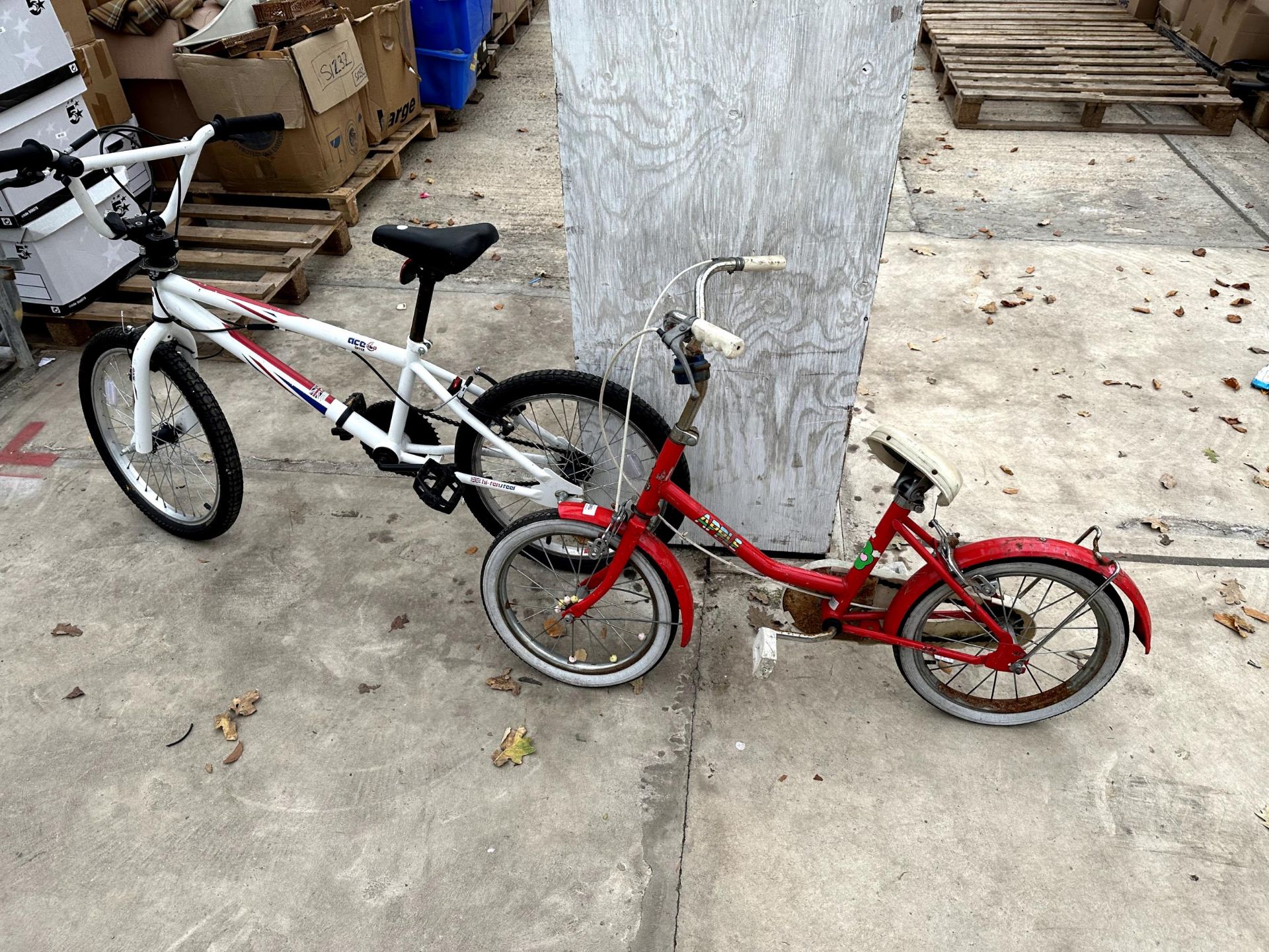 TWO CHILDRENS BIKES TO INCLUDE A BMX STYLE BIKE