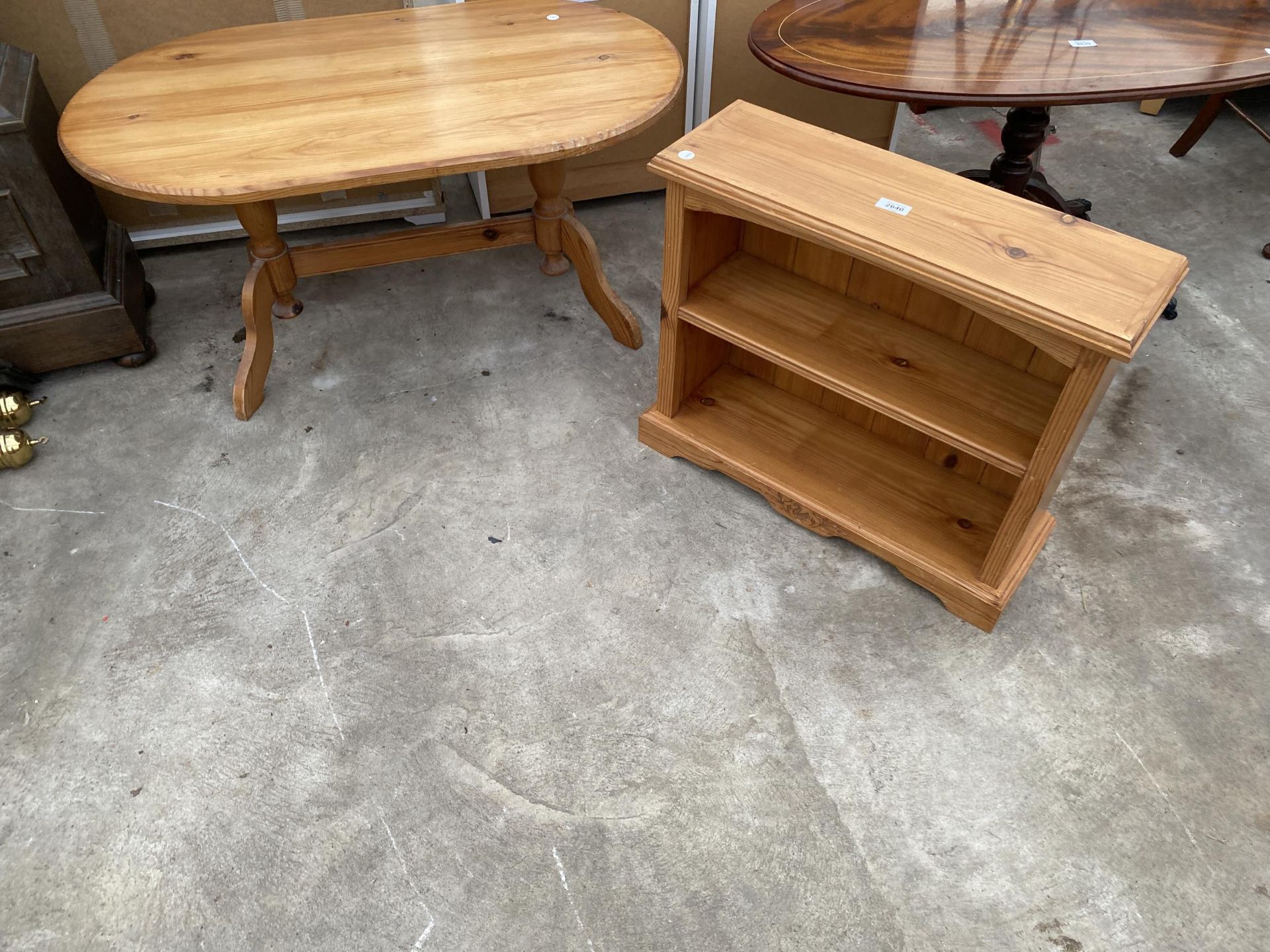 A MODERN PINE OPEN BOOKCASE AND COFFEE TABLE